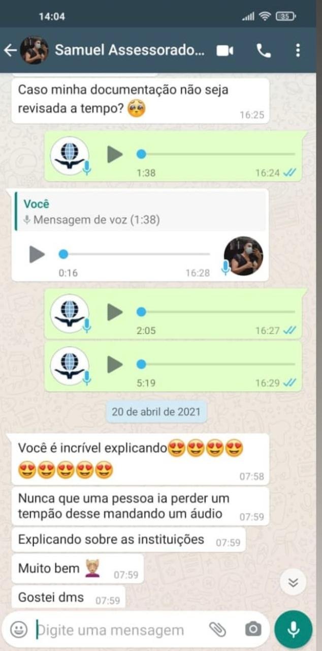Print de conversa de WhatsApp — estudante assessorado 5